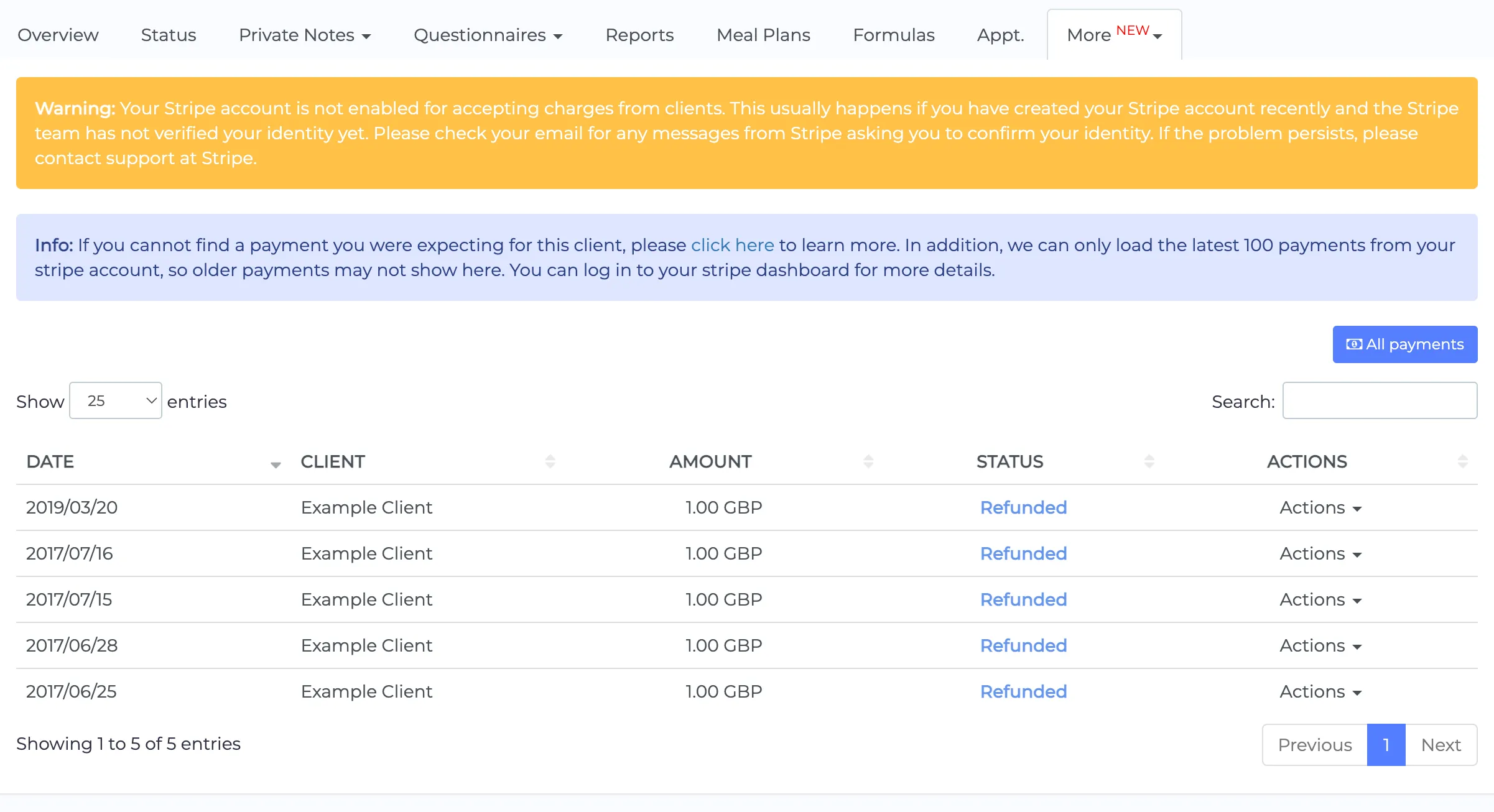 View client payments